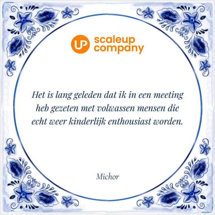 Delfts blauw bedanktegeltje van ScaleUp Company met ScaleUp Company logo bovenaan